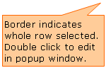 Rectangular Callout: Border indicates whole row selected.  Double click to edit in popup window.
